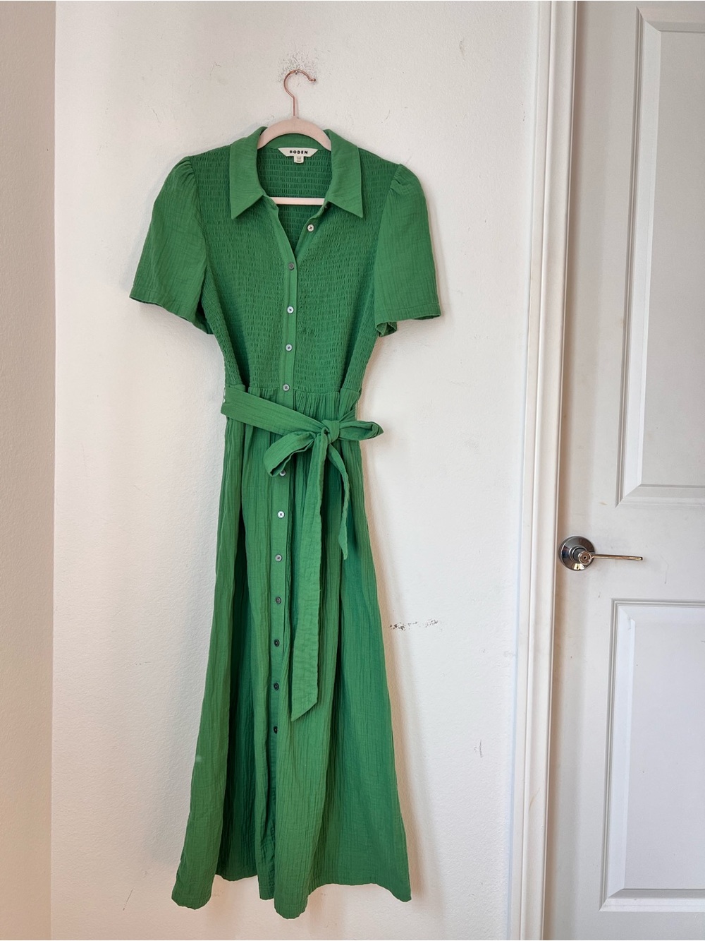 Boden Amber Paradise Green Double Cloth Midi Dress Women's 8R 100% Cotton - Picture 2 of 9